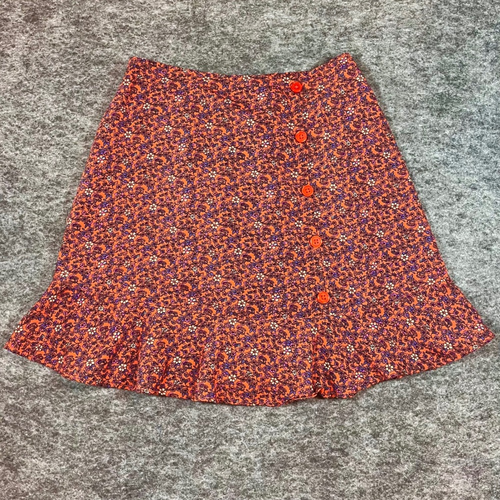 BOG Collective Floral Mini Skirt Women S Orange Ruffle Button Boho Cottagecore